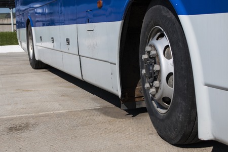 distance buses in the car parkの写真素材