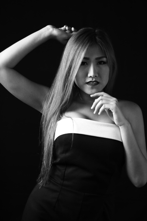 girl with black and white colorの写真素材