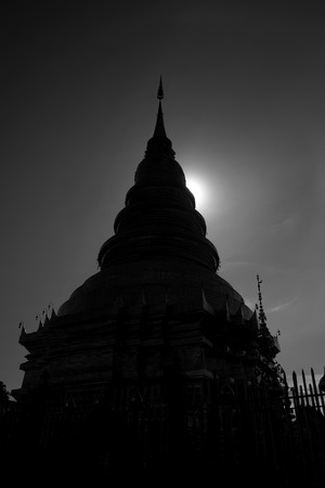 black and white photo of Thai pagodaの写真素材