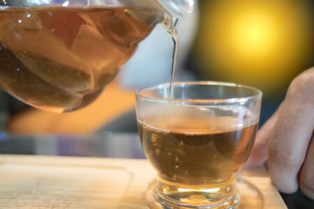 Stop motion to make hot tea, put in a soft light tea glass style vintage.の写真素材