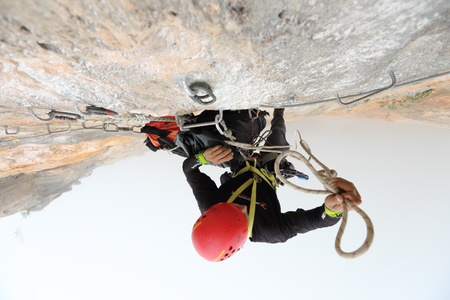 Extream Climber set a camp on the side of a mountain Bigwall .Kanchanaburi Province Thailand, 7 August 2012のeditorial素材