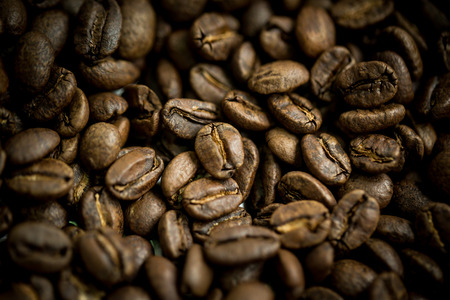 Top view of coffee beans mediam rosted closeup shot, Colour retro style, Thailandの写真素材