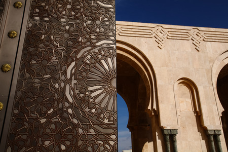 The Big Gate Titanium door of King Hassan II ,Mosque archways,Blue day  in Casablanca, Morocco,Africaのeditorial素材