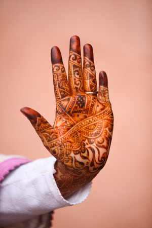 Morocco Girl show Henna Hands.North Africa, Morocco, Marrakech.の写真素材