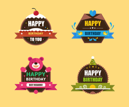 Happy Birthday Labels Collection, Vector illustrationのイラスト素材