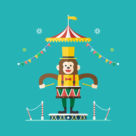 Monkey drummer circus theme ,Vector illustrationのイラスト素材