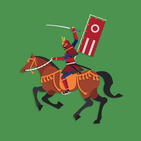 Samurai Warrior Riding Horse with Sword Vector illustrationのイラスト素材