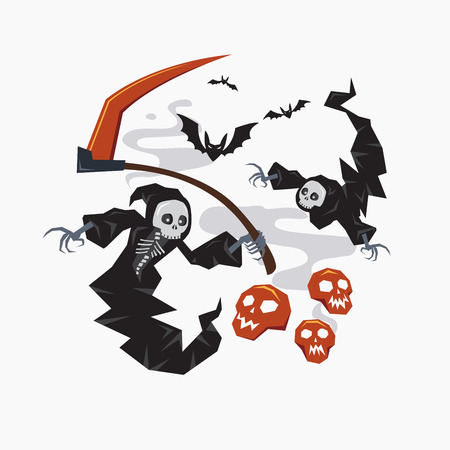 Grim Reaper with scythe for halloween or horror concept, Vector illustrationのイラスト素材