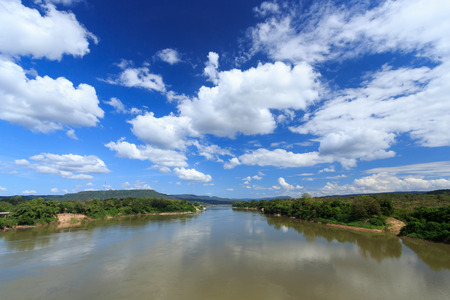 beautiful water and blue sky with white clouds landscapeの写真素材