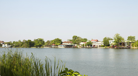 lake view in villageの写真素材