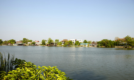  lake view in villageの写真素材