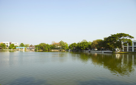  lake view in villageの写真素材