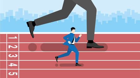 Business competition concept. Small and Medium Enterprise fight with large company in running race...