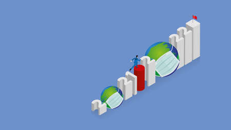 A pandemic  over the year. A text number is arranged in step. Businessman overcomes obstacles and...