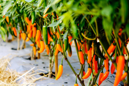 Peppers in gardenの写真素材