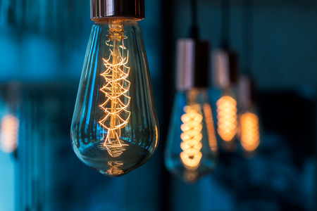 Row of lamp in coffee shop, retro light, vintage lamp