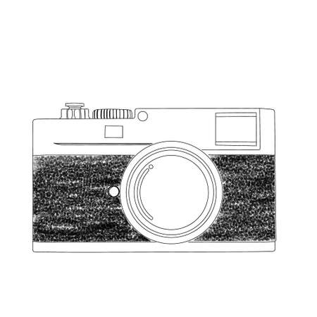 sketch of photo retro film Camera by hand painting, isolated on white background