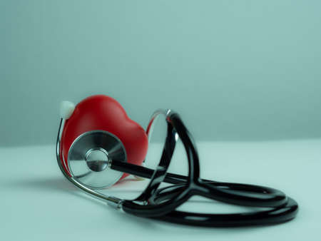 Red heart with stethoscope on white back ground, heart health, heart disease, health insurance concept, world health day, doctor days.の写真素材