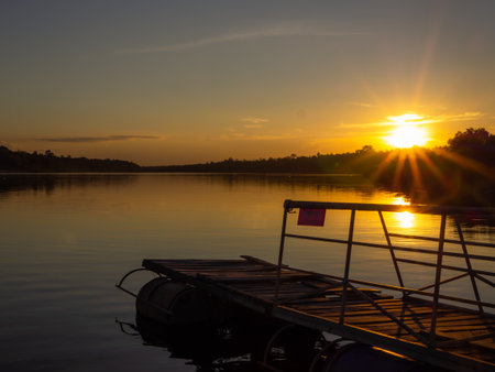 Sun set in evening at Mea Khong river.の写真素材