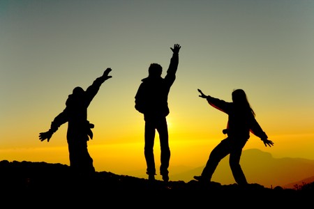 An image a group of men at sunrise の写真素材