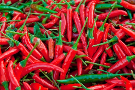 Hot  red chillies as a textured, food background.