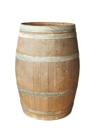 Old wood barrel isolated on white background.の写真素材