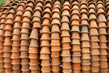 Jardiniere baked clay  decorated in the gardenの写真素材