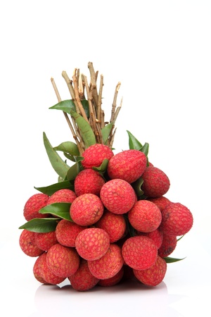 Fresh of litchi fruit isolated on white backgroundの写真素材