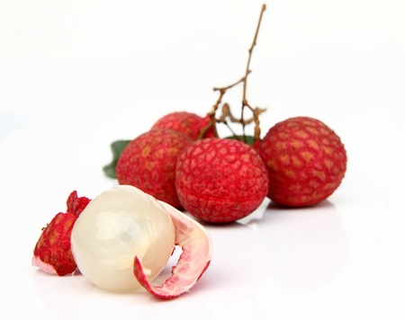 Fresh of lychees fruit isolated on white backgroundの写真素材