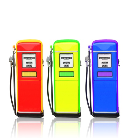 Red yellow and blue gasoline fuel pump with clipping path 	の写真素材