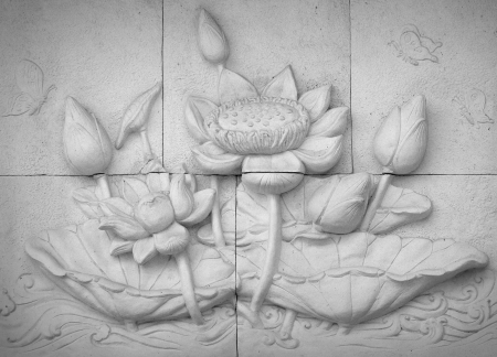 Low relief cement Thai style handcraft of buddhism の写真素材