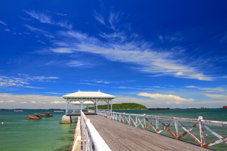 wood waterfront pavilion, at Koh si chang island in Thailandの写真素材
