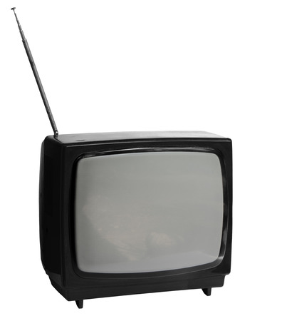 Black and white vintage analog television isolated over white background, clipping path の写真素材