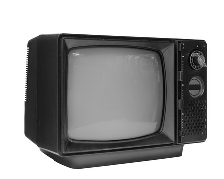 Black and white vintage analog television isolated over white background, clipping path の写真素材