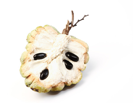 Half of custard apple tropical fruit on white background, Thailandの写真素材