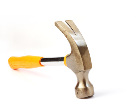 Yellow claw hammer isolated on white background の写真素材