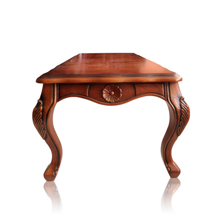 Wooden table isolated on white background, clipping path.の写真素材