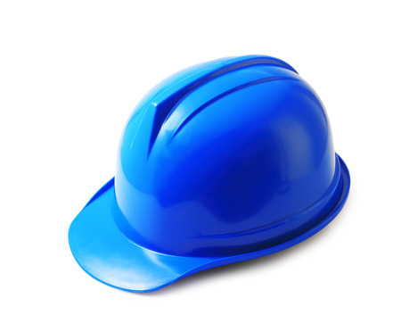 Blue safety helmet on white background, hard hat isolated clipping path.の写真素材