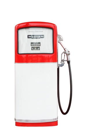 Red and white vintage antique gasoline fuel pump, clipping path.の写真素材