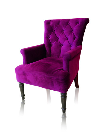 Old styled purple vintage armchair isolated on white background, clipping path.の写真素材