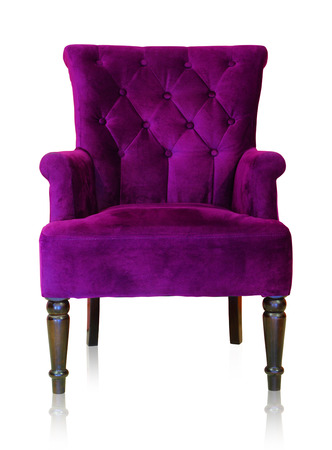 Old styled purple vintage armchair isolated on white background, clipping path.