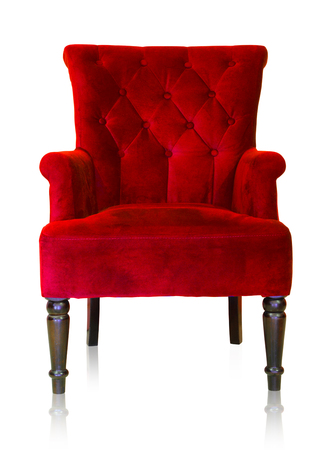 Old styled of red vintage armchair isolated on white background, clipping path.の写真素材