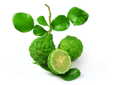 Fresh of bergamot fruit with leaf isolated on white backgroundの写真素材