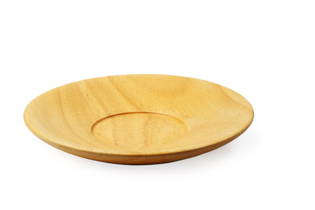 Empty wooden plate isolated on a white backgroundの写真素材