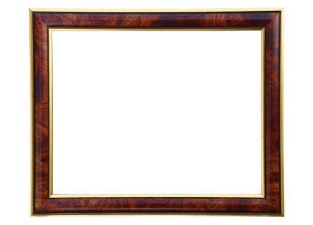 Brown wooden photo frame isolated over white backgroundの写真素材
