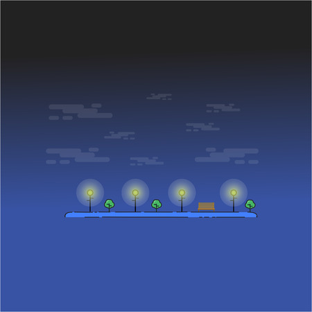 Graden at night landscape outline illustrationのイラスト素材