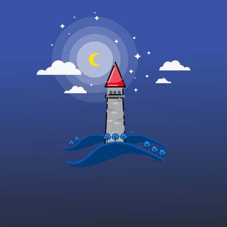 tower in the hills outlineのイラスト素材