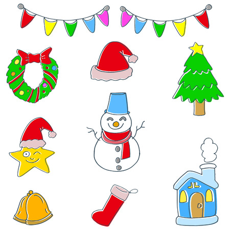Cute christmas set of doodle art illustrationのイラスト素材