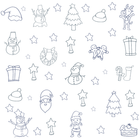 Collection christmas set of doodles art illustrationのイラスト素材