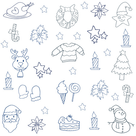Collection christmas doodles with hand drawのイラスト素材